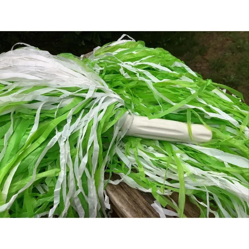 Cheerleading Pom Poms Pair Green White 13